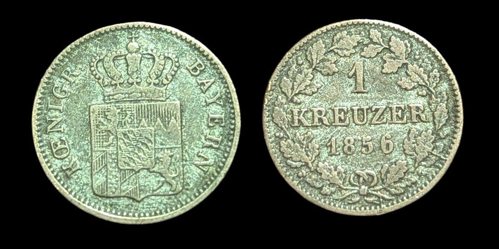 1856 États allemands Bavière 1 Kreuzer Pièce de monnaie mondiale en argent
