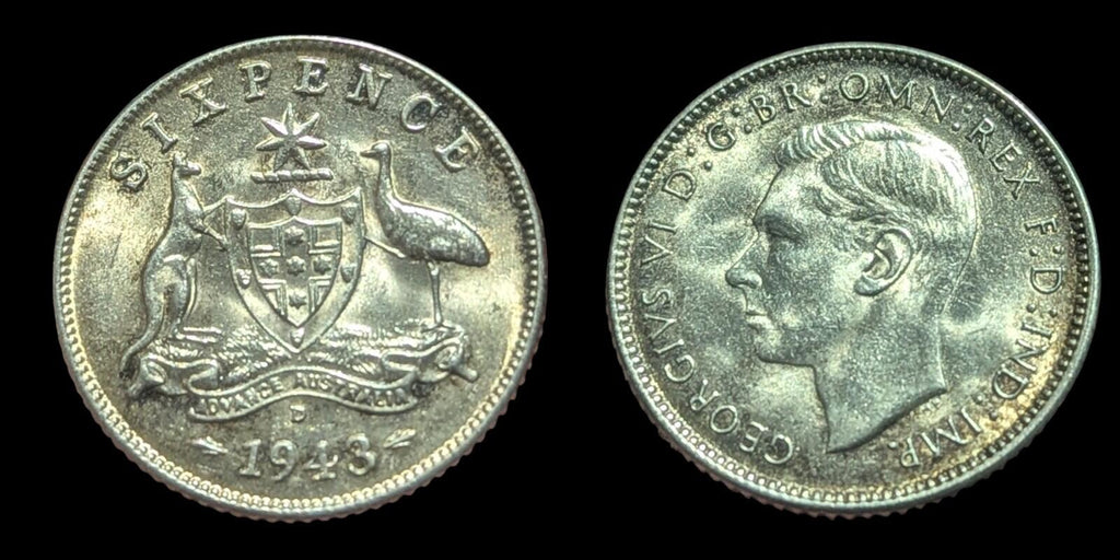 Australia 1943 D 6 Pence Kangaroo animal Uncirculated