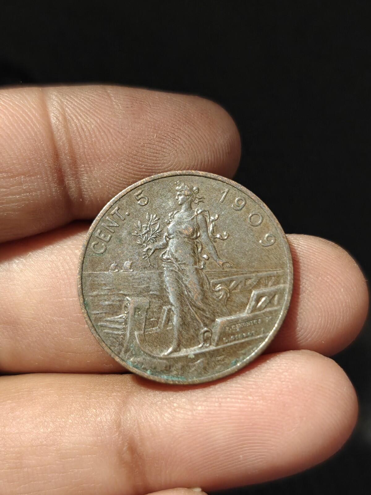 Italy 1909 Vittorio Emanvele III 5 Centesimi Uncirculated Rare In Condition