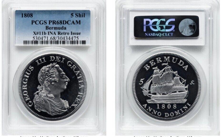 Bermudes : Colonie britannique. George III Preuve Émission rétro fantastique 5 Shillings 1808