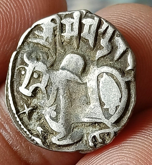 #PD7#Indian Indus valley Area Samanta Deva (850 AD) silver HORSE & BULL coin.
