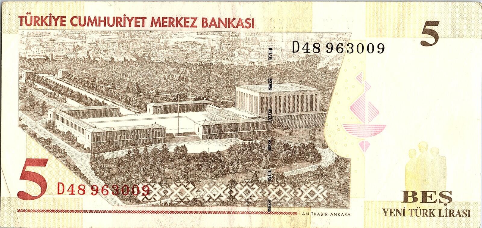 Turkey, 5 YTL (Lira), ND (2005-2010), P-217, Banknote Better Grade