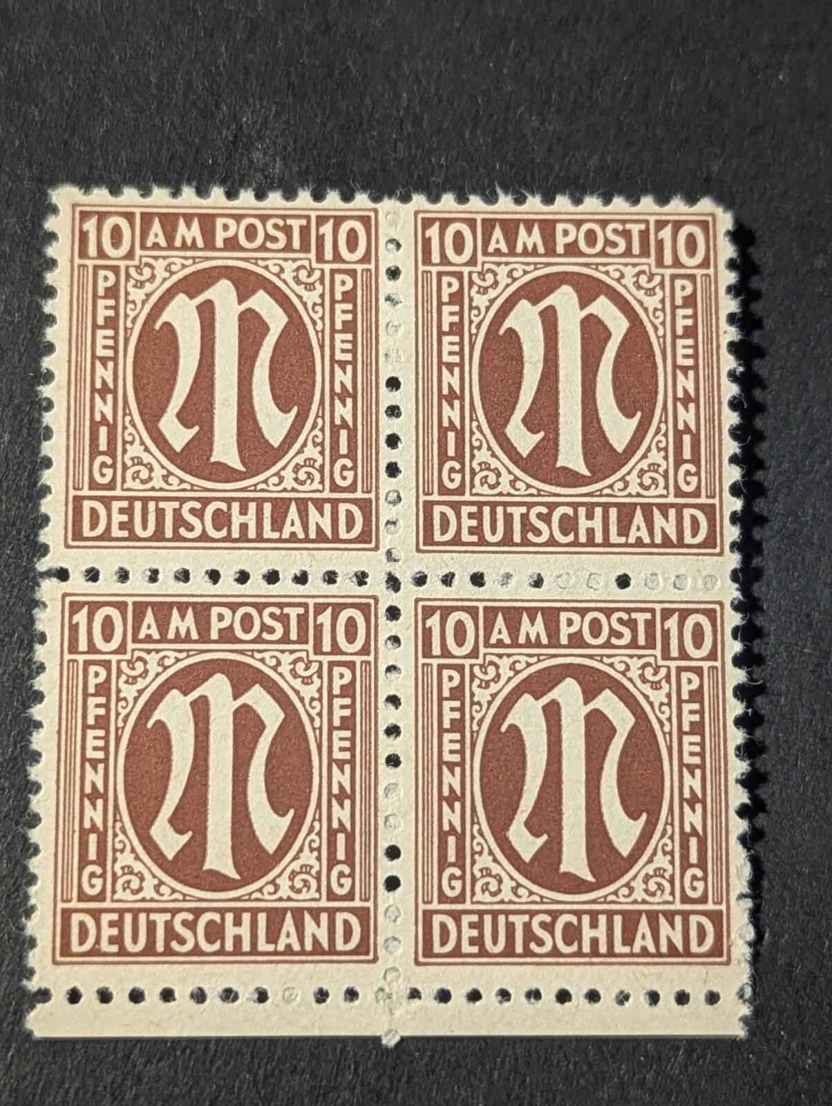 Stamps Germany Allied Bi-Zone Anglo-American 4x 10 Pfennig 1945 Mi.Nr. 22