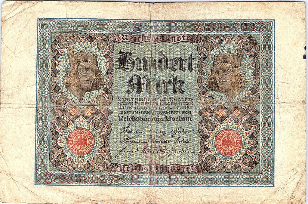 Historic 1920 100 Mark Germany Banknote