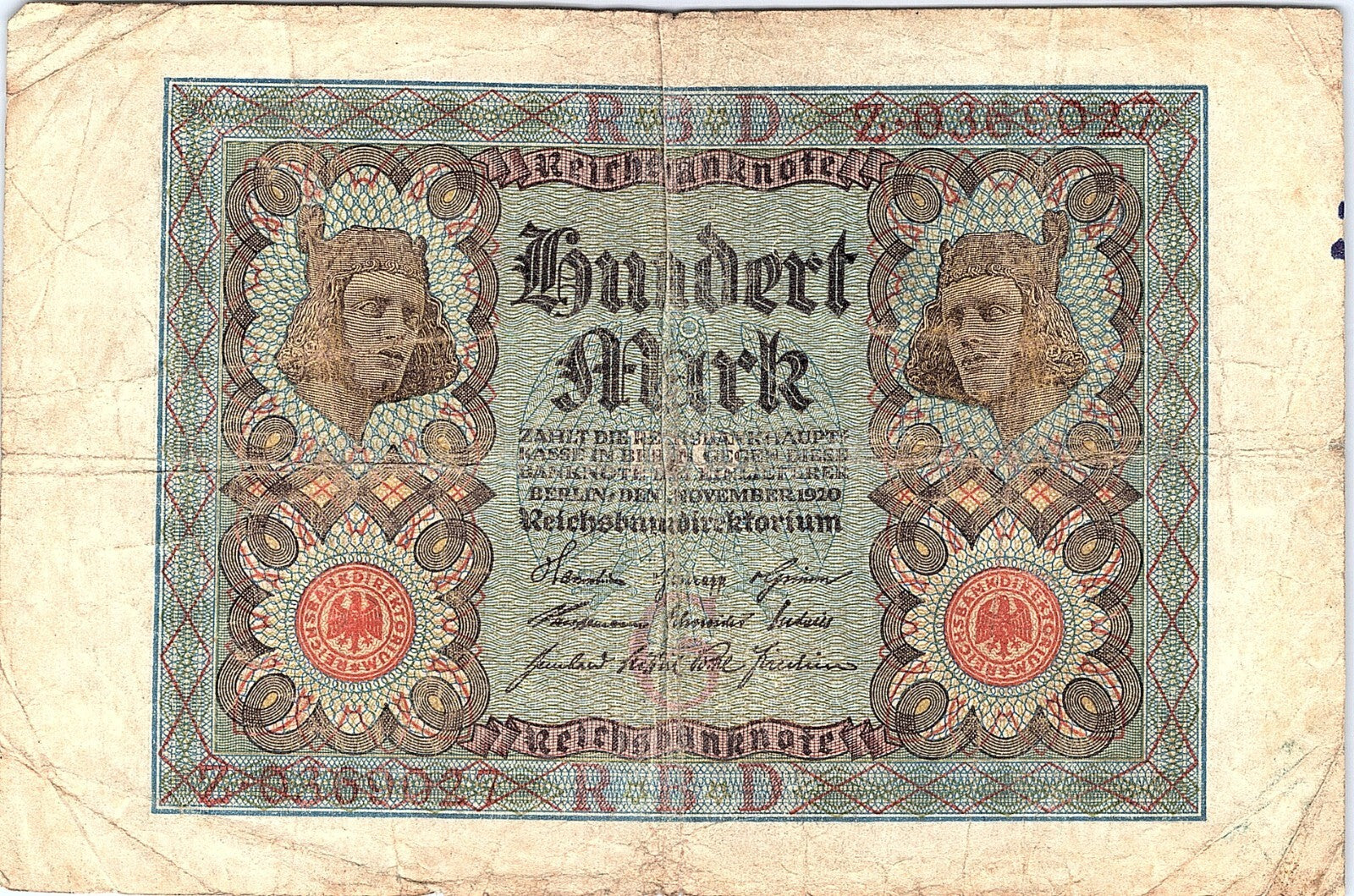 Historic 1920 100 Mark Germany Banknote