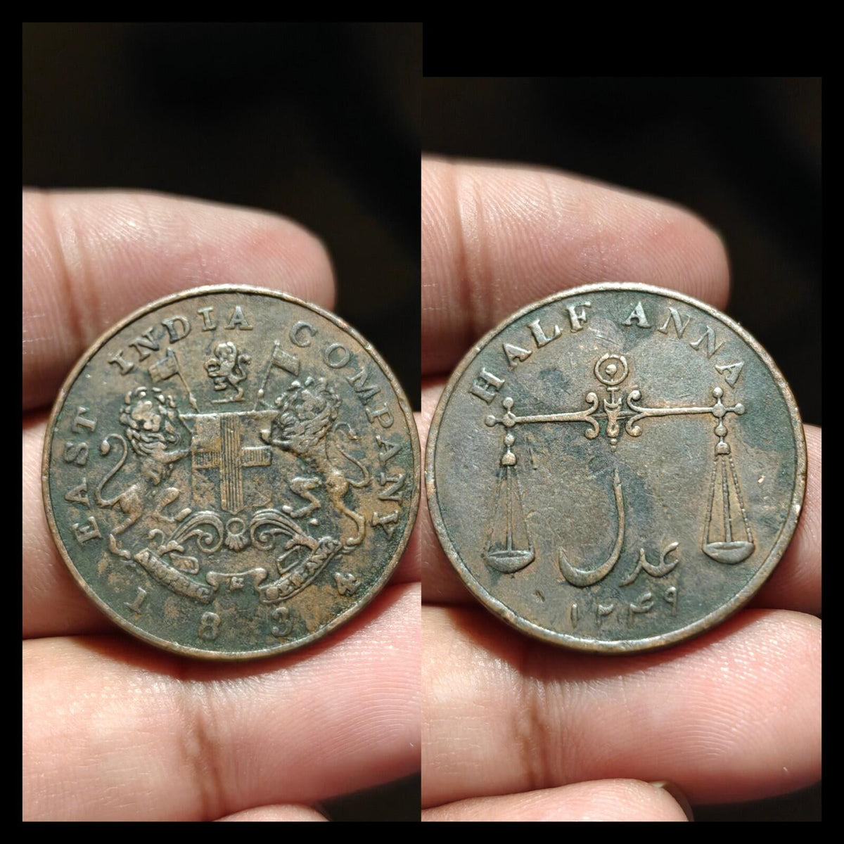 1834 INDE PRÉSIDENCE DE BOMBAY 1/2 ANNA