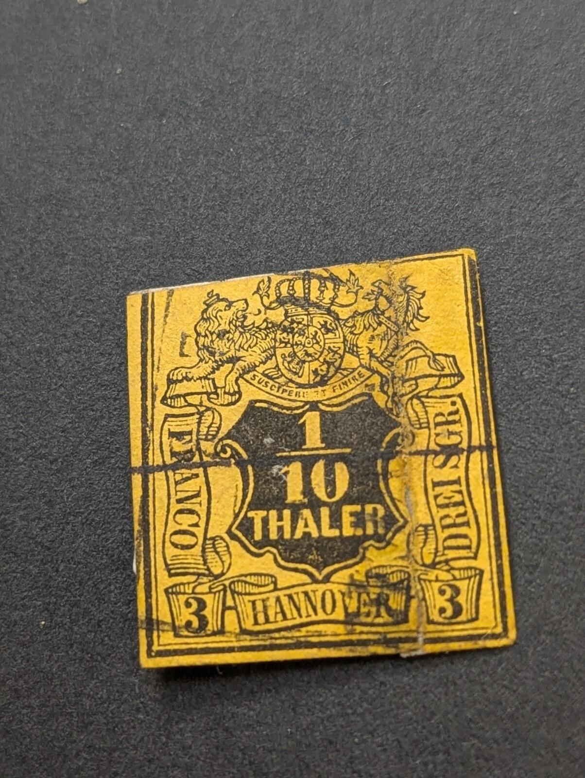 Germany States 1851 Hannover 1/10 Thaler/3sgr Black on Yellow Scott #6