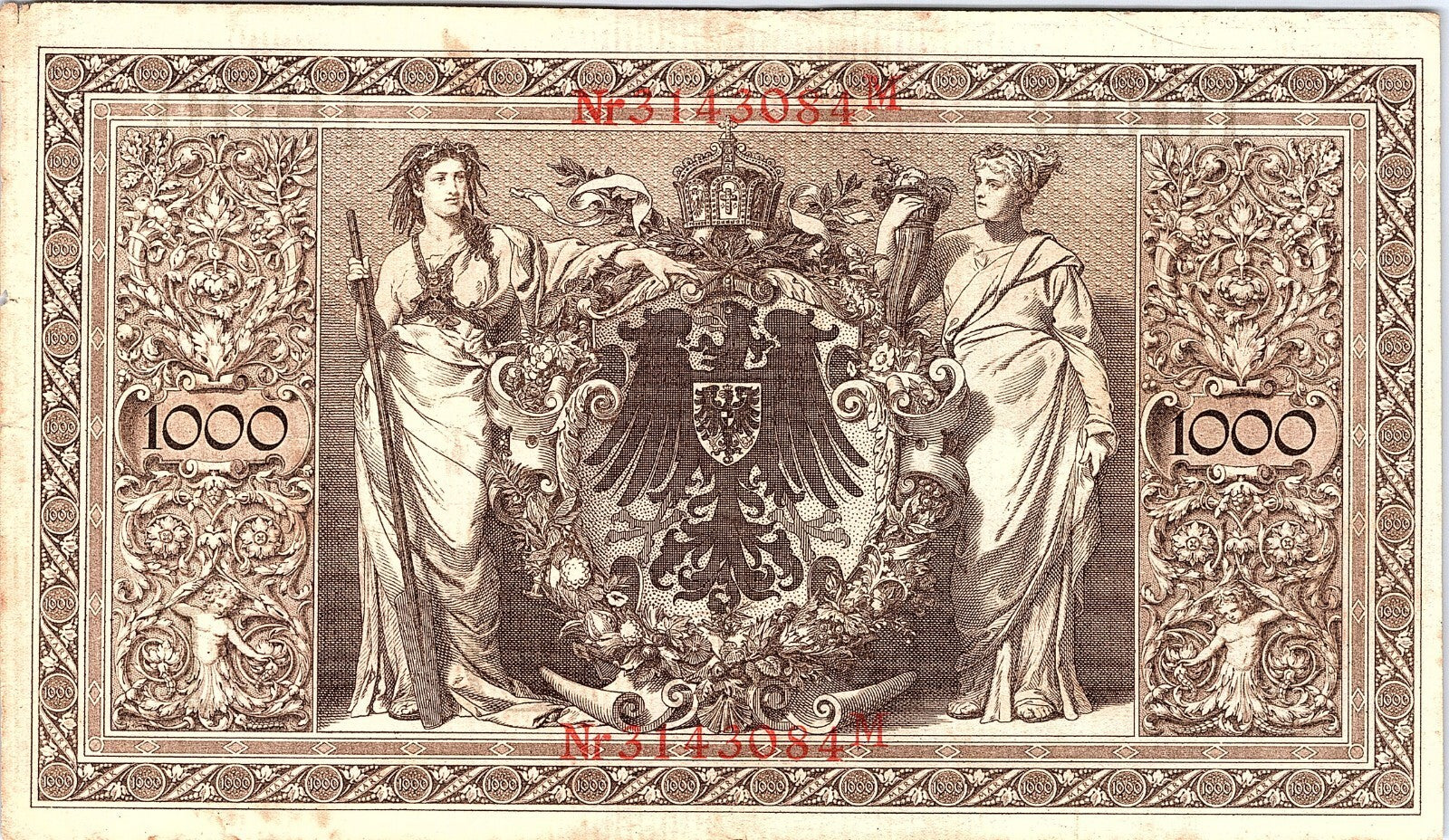 1910 Germany 1000 Mark Reichsbanknote Imperial Note red Sael Better Grade
