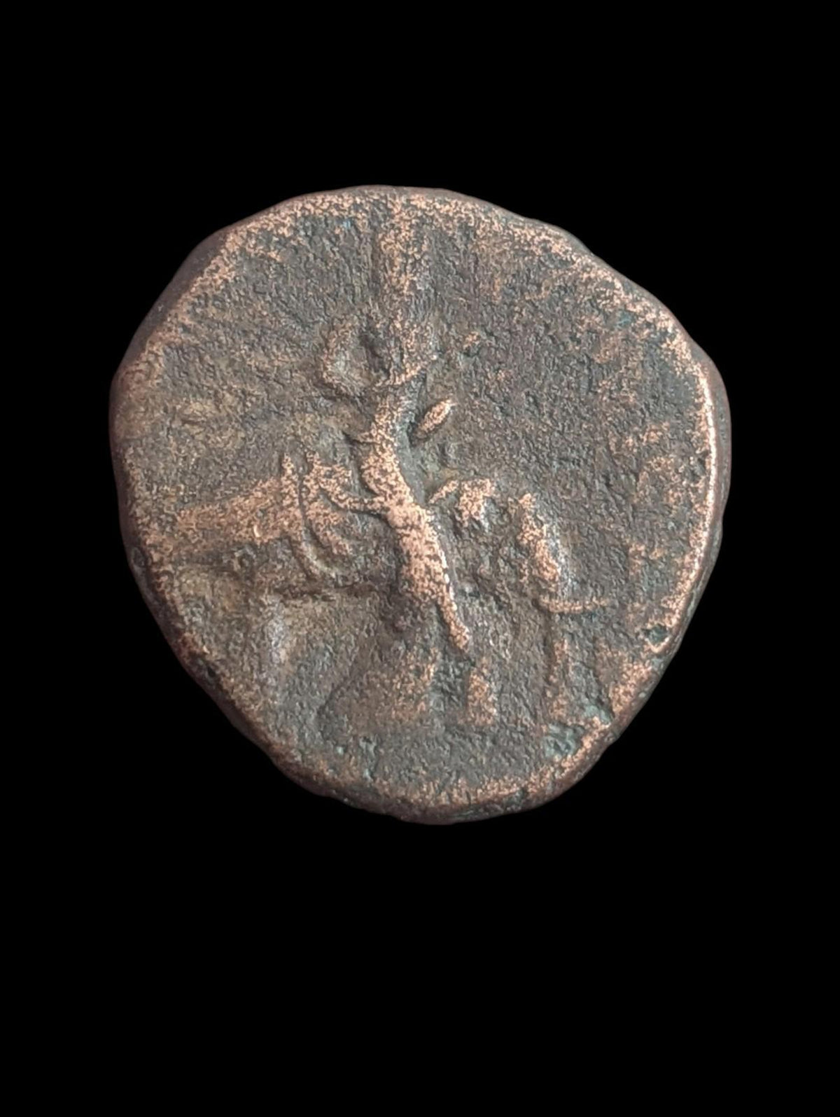 HUVISHKA Kushan Empire INDIA Ancient Authentic Greek Coin MAO ELEPHANT Scarce Va