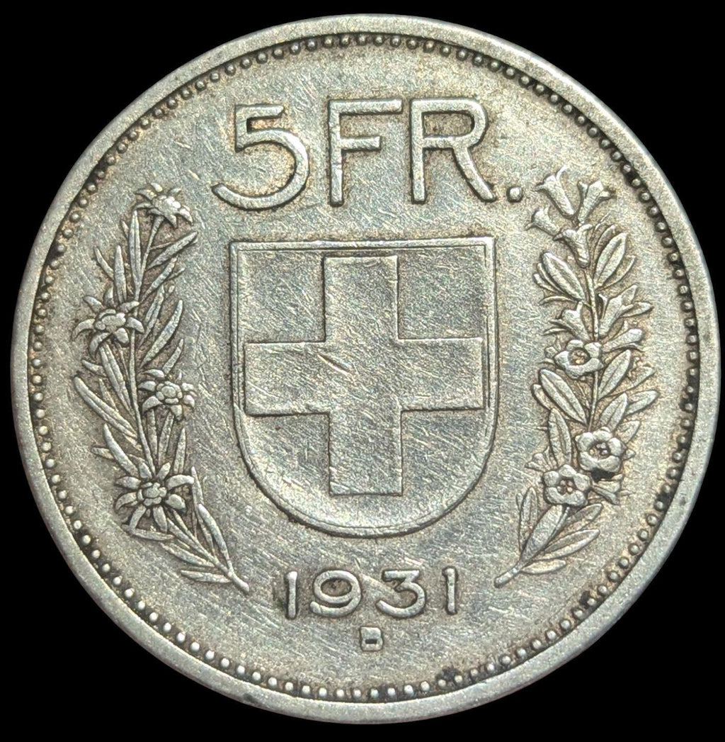 Suisse 1931-B ARGENT 5 Francs. Variété de tranche KM# 40