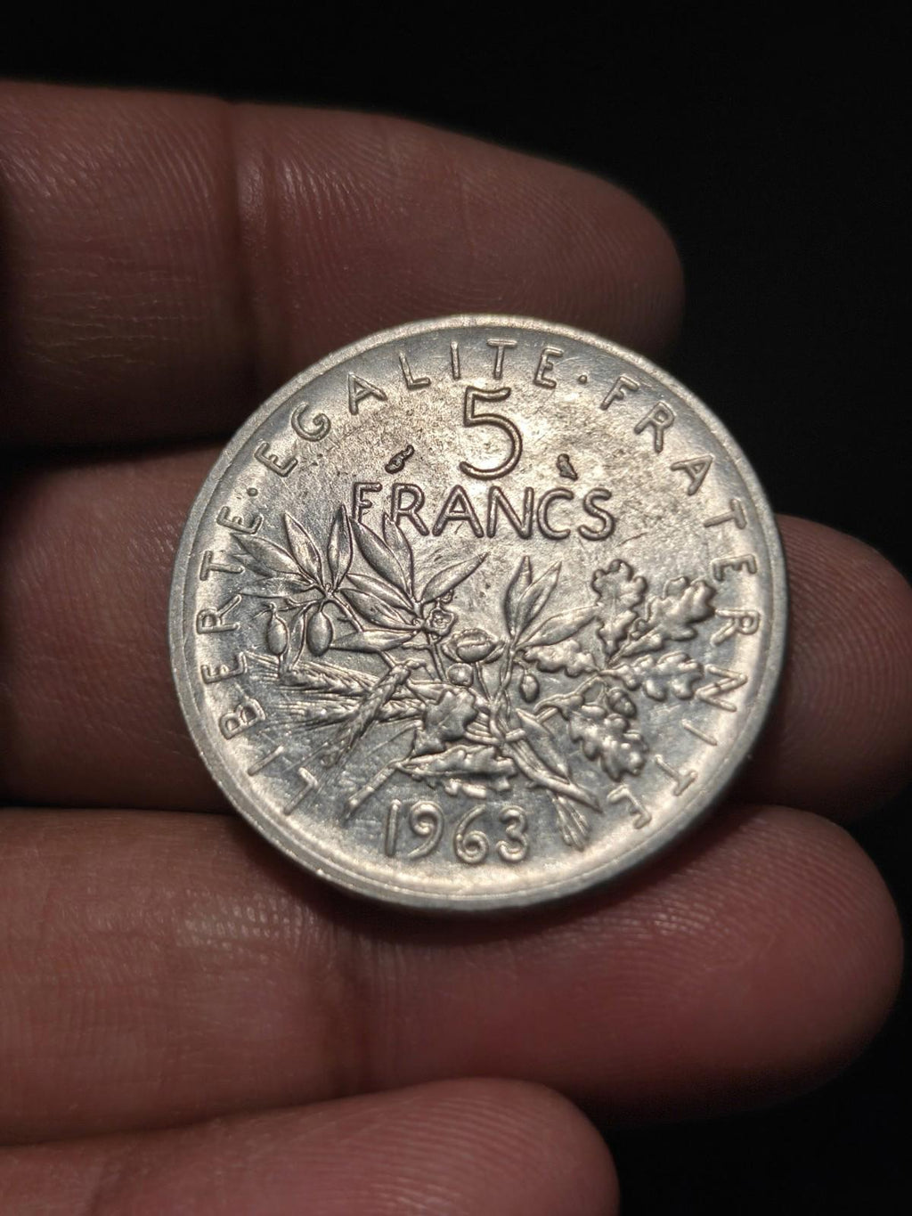 1963 FRANCE French LARGE with La Semeuse SOWER WOMAN Silver 5 Francs Coin21#