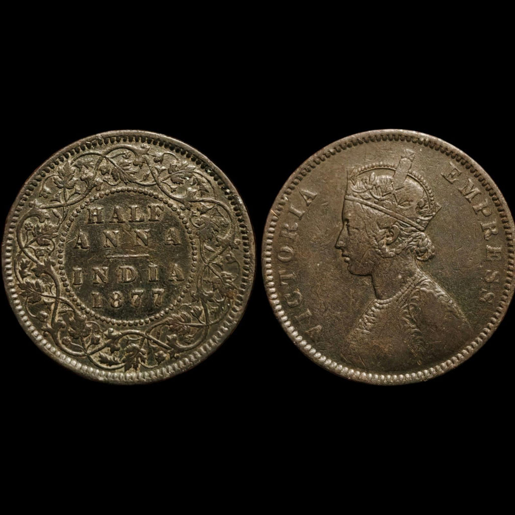 1877 Inde Britannique Victoria Half Anna Mamba Noire Wow Grade Hôtel des Monnaies de Calcutta