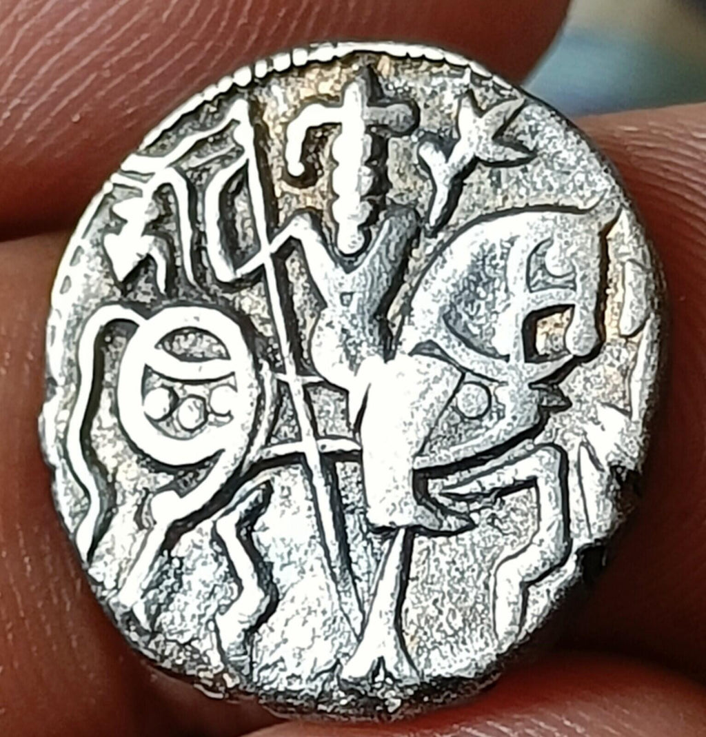 #X8#Indian OHINDA DYNASTY Samanta Deva(850-1000AD) HORSE & BULL SILVER coin