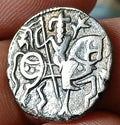 #X8#Indian OHINDA DYNASTY Samanta Deva(850-1000AD) HORSE & BULL SILVER coin