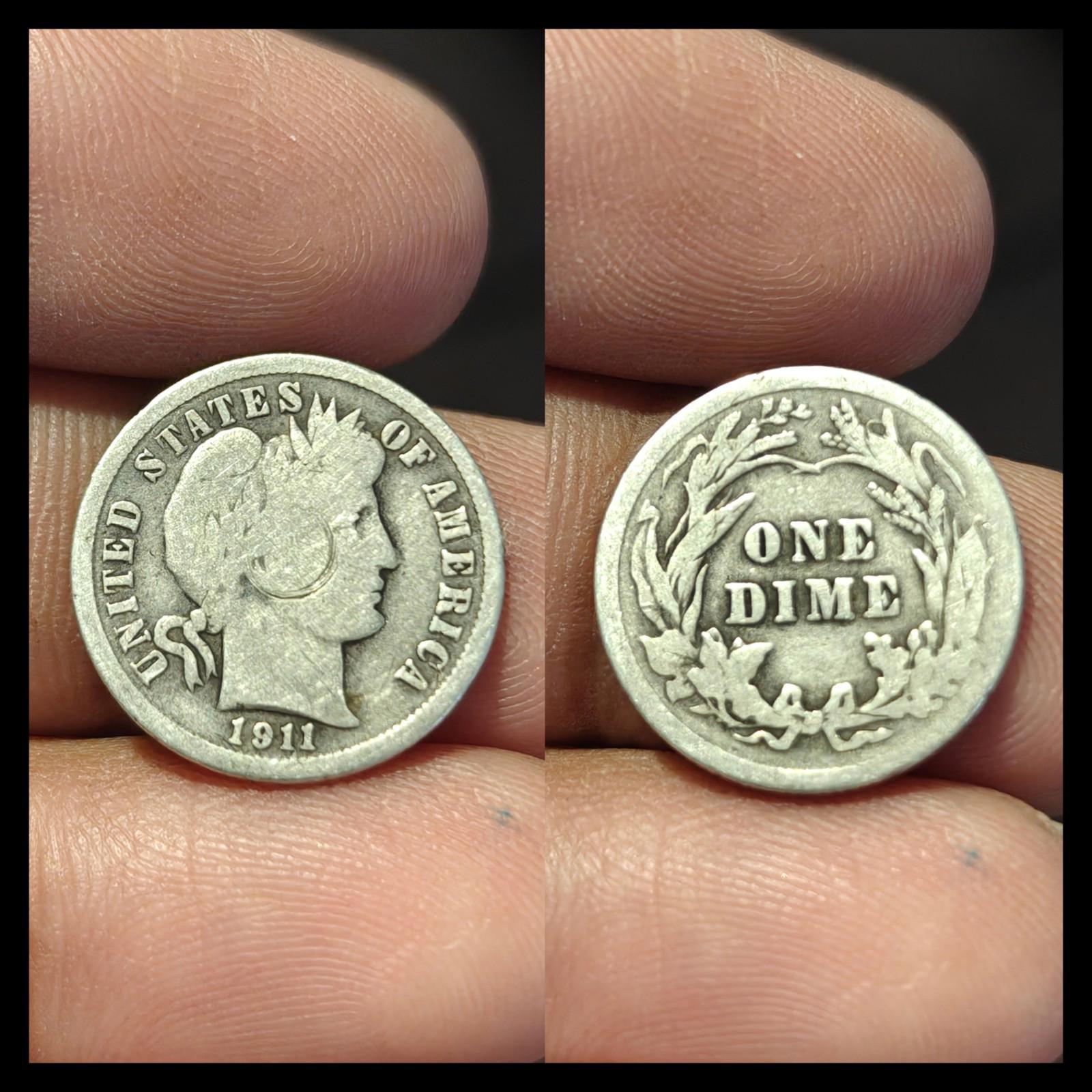 1911 Barber Dime 90% Silver Average Circulated