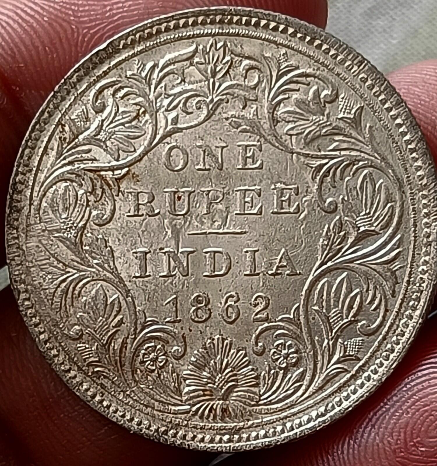 #Vo63#Victoria-British India Silver Rupee-1862-Ghost Error briliant UNC Grade