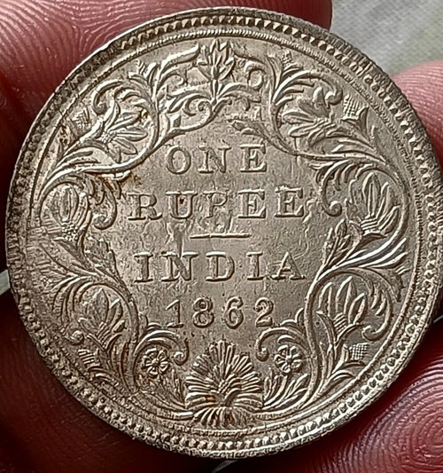 #Vo63#Victoria-British India Silver Rupee-1862-Ghost Error briliant UNC Grade