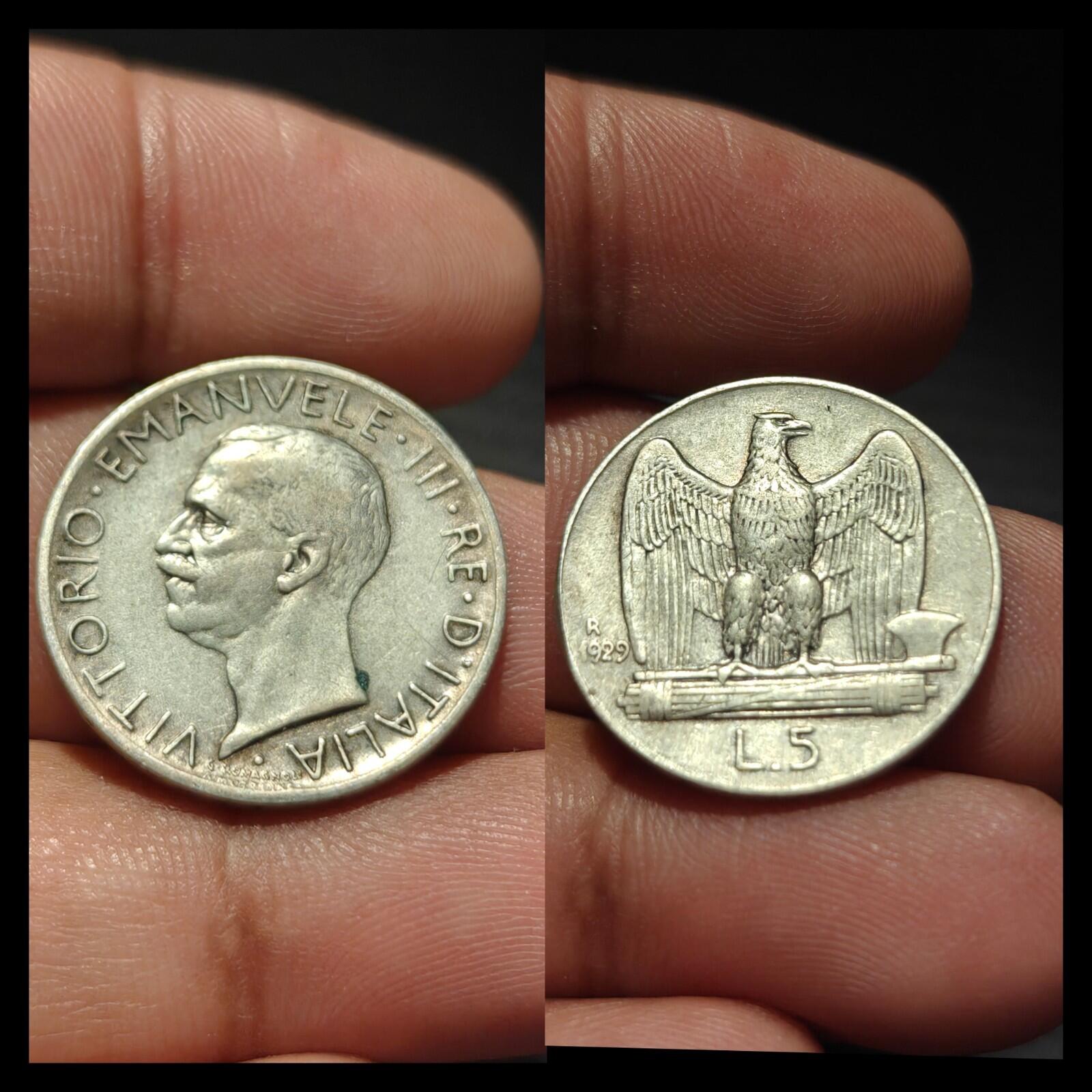 ITALY 5 Lire 1929 R - Silver 0.835 - Vittorio Emanuele III.