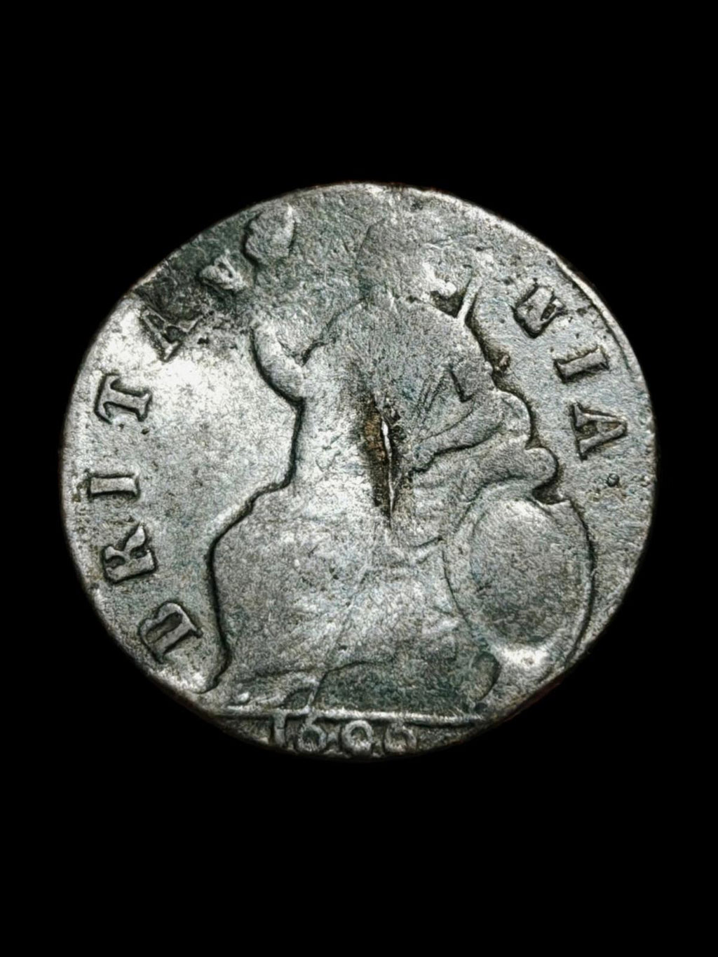 Extremely Rare King William III Half Penny Coin 1696 Copper Rare Chopmark