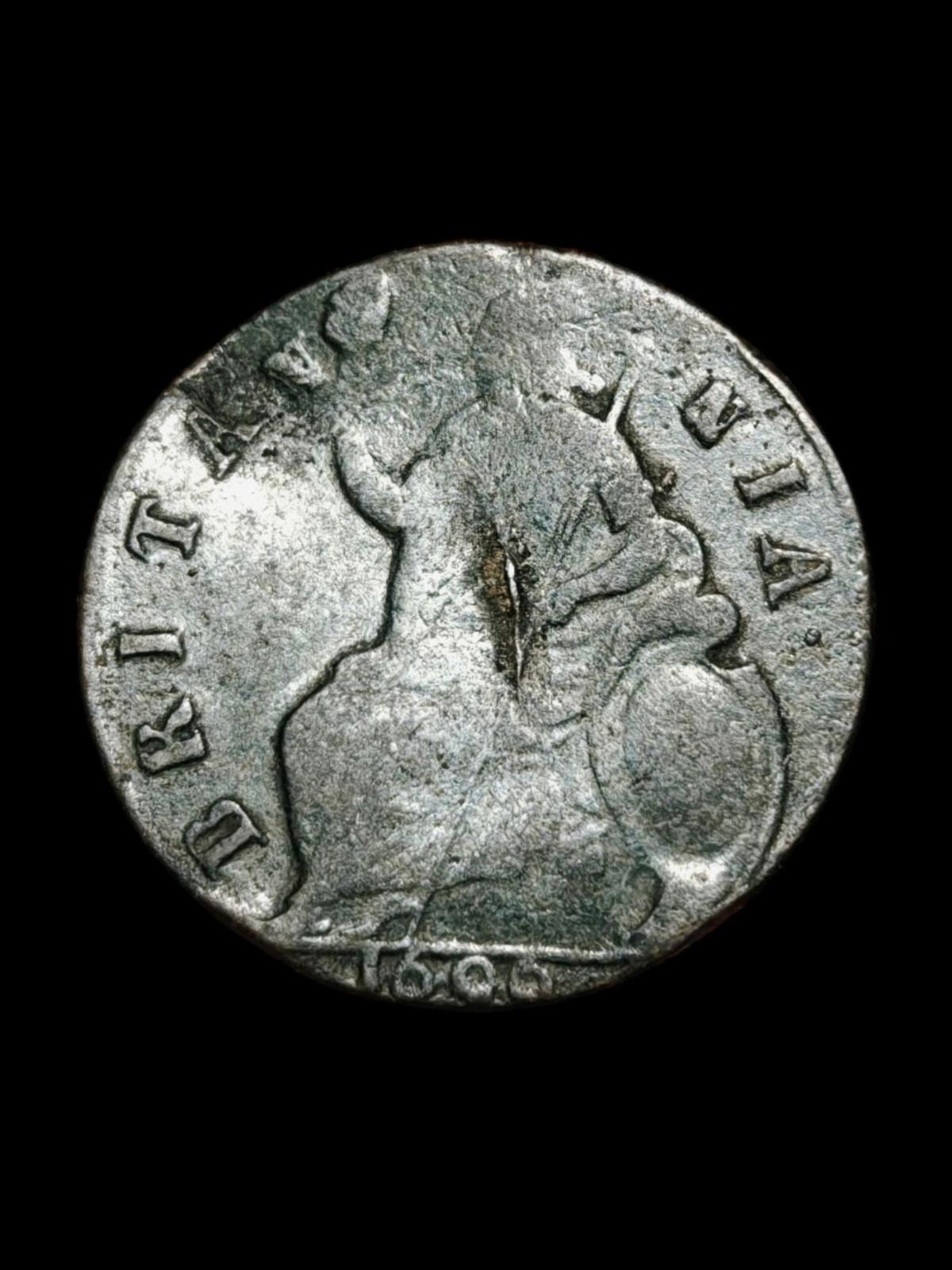 Extremely Rare King William III Half Penny Coin 1696 Copper Rare Chopmark