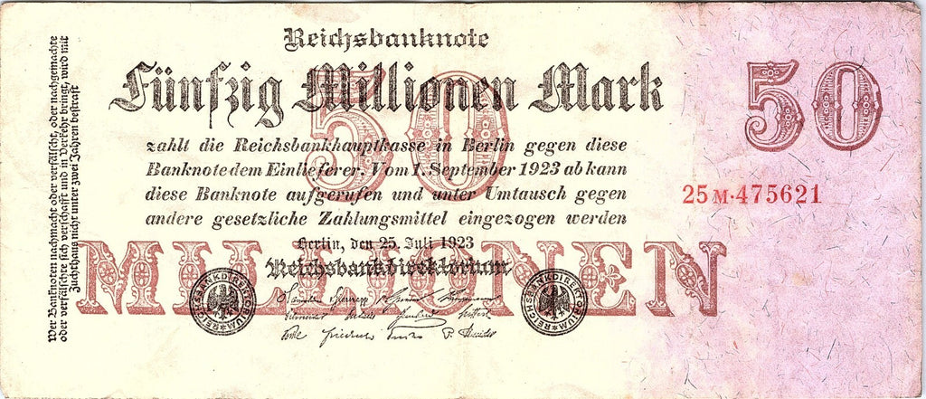 Germany 50 Millionen Mark Berlin 25.7.1923  Series 24M Circulated Banknote