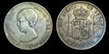 1888 MP M SPAIN with Spanish King ALFONSO XIII Antique Silver 5 Pesetas Coin