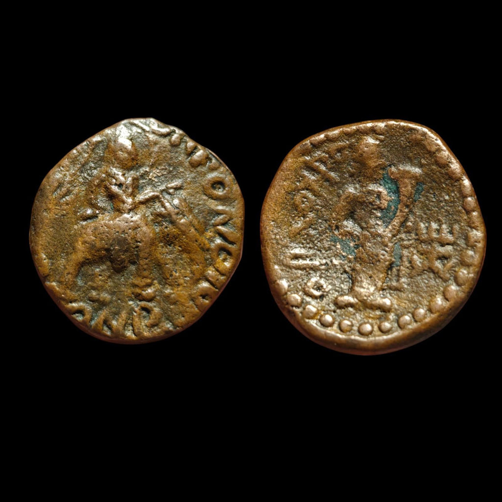 KUSHAN EMPIRE. BRONZE TETRADRACHM. HUVISHKA, C. 152-192 AD.  KING ON ELEPHANT.