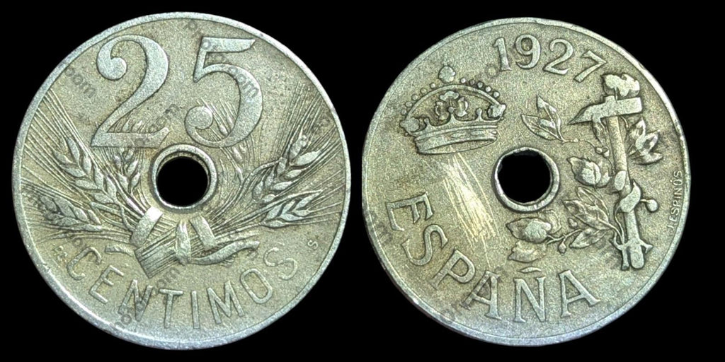 Pièce de monnaie espagnole de 25 centimes, Espagne, millésime 1927