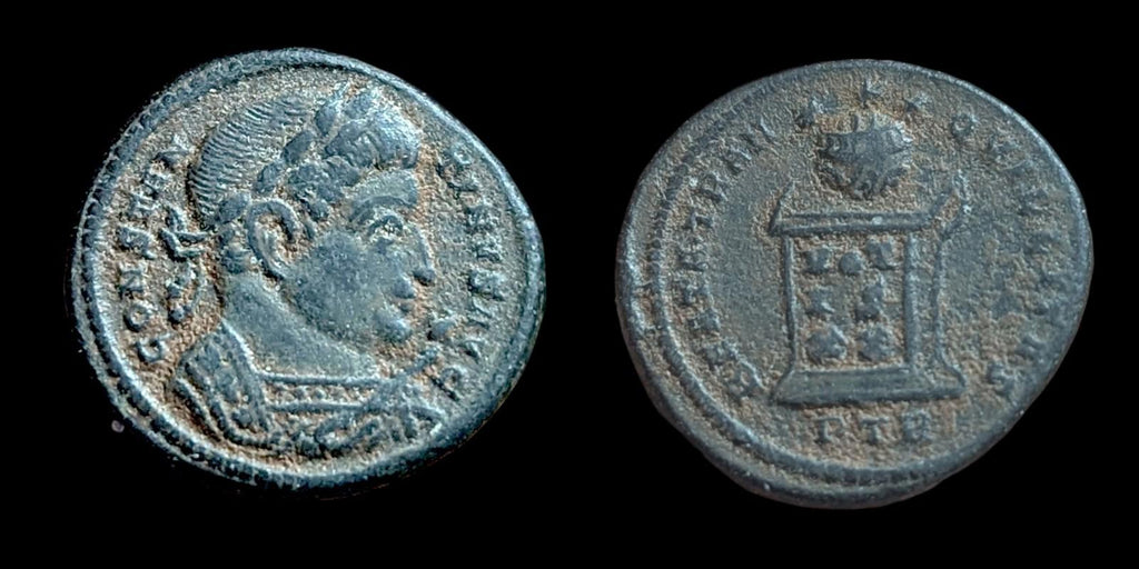 Constantine 321 AD Rare genuine ancient Roman coin Altar globe stars vows Trier - Numis Hobby Shop