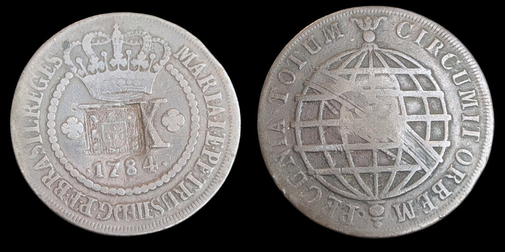 巴西，玛丽亚一世，20雷亚尔，1784年，加盖，铜，品相较好