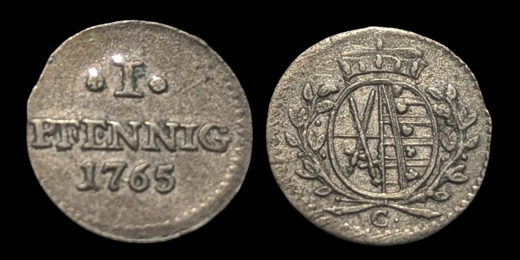 1765 C German States Saxony Albertine Billon Composition 1 Pfennig Coin Xaver