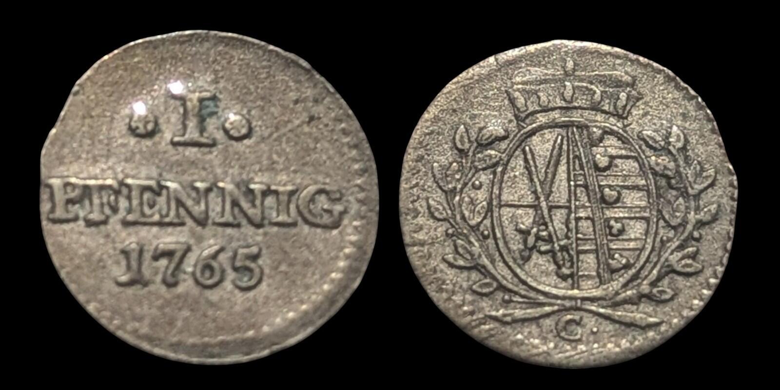 1765 C German States Saxony Albertine Billon Composition 1 Pfennig Coin Xaver