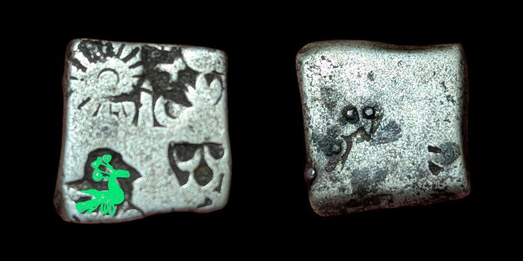 India Magadh Janapada ASHOKA Punch Mark silver Coin PEACOCK symbol 300BC