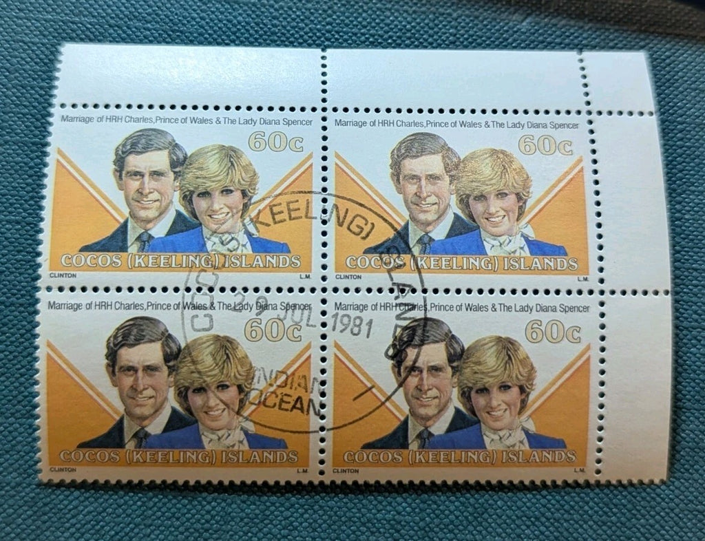 COCOS IS 1981 Charles & Dianna Wedding set Of 4 MNH Blocks Cancelled