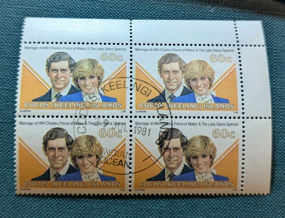 COCOS IS 1981 Charles & Dianna Wedding set Of 4 MNH Blocks Cancelled