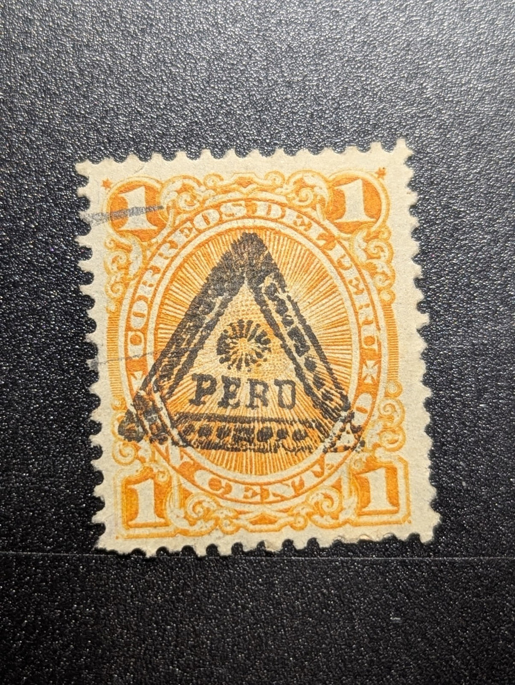PERU, STAMP CLASSIC  SOBRECARGA TRIANGULO, MATASELLOS MUDO POSTAGE