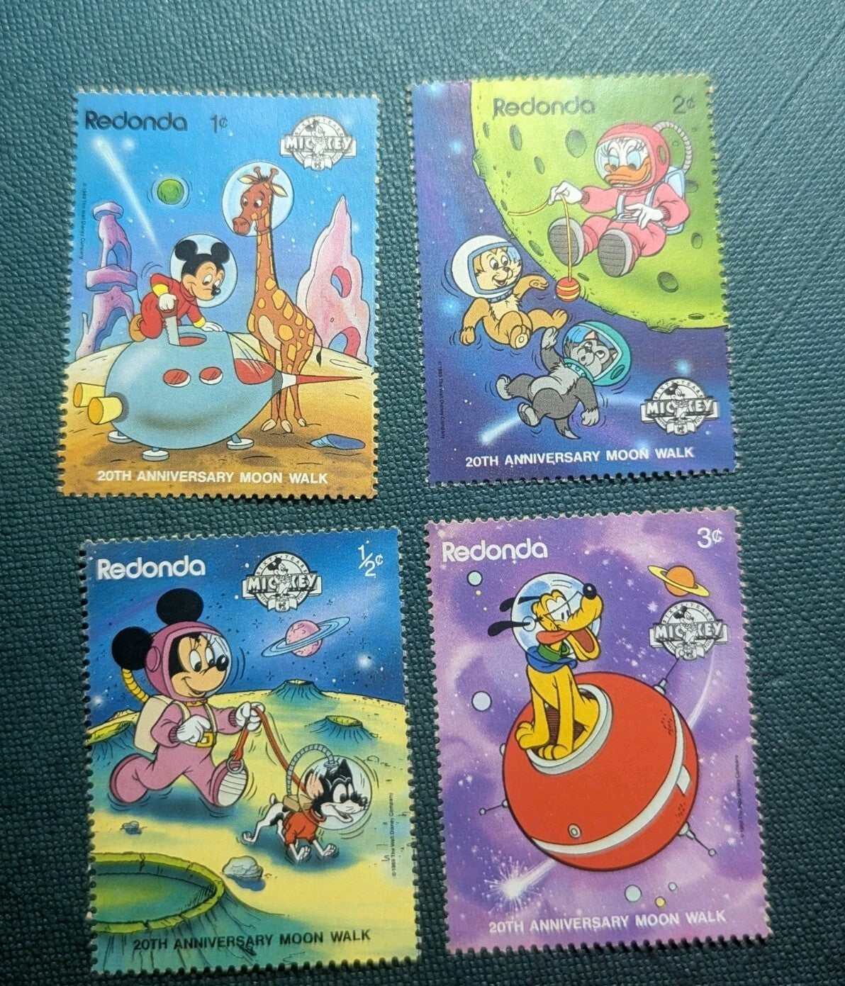 Redonda Disney Topical 20th Anniversary Moon Walk Mickey Pluto Donald Duck MNH