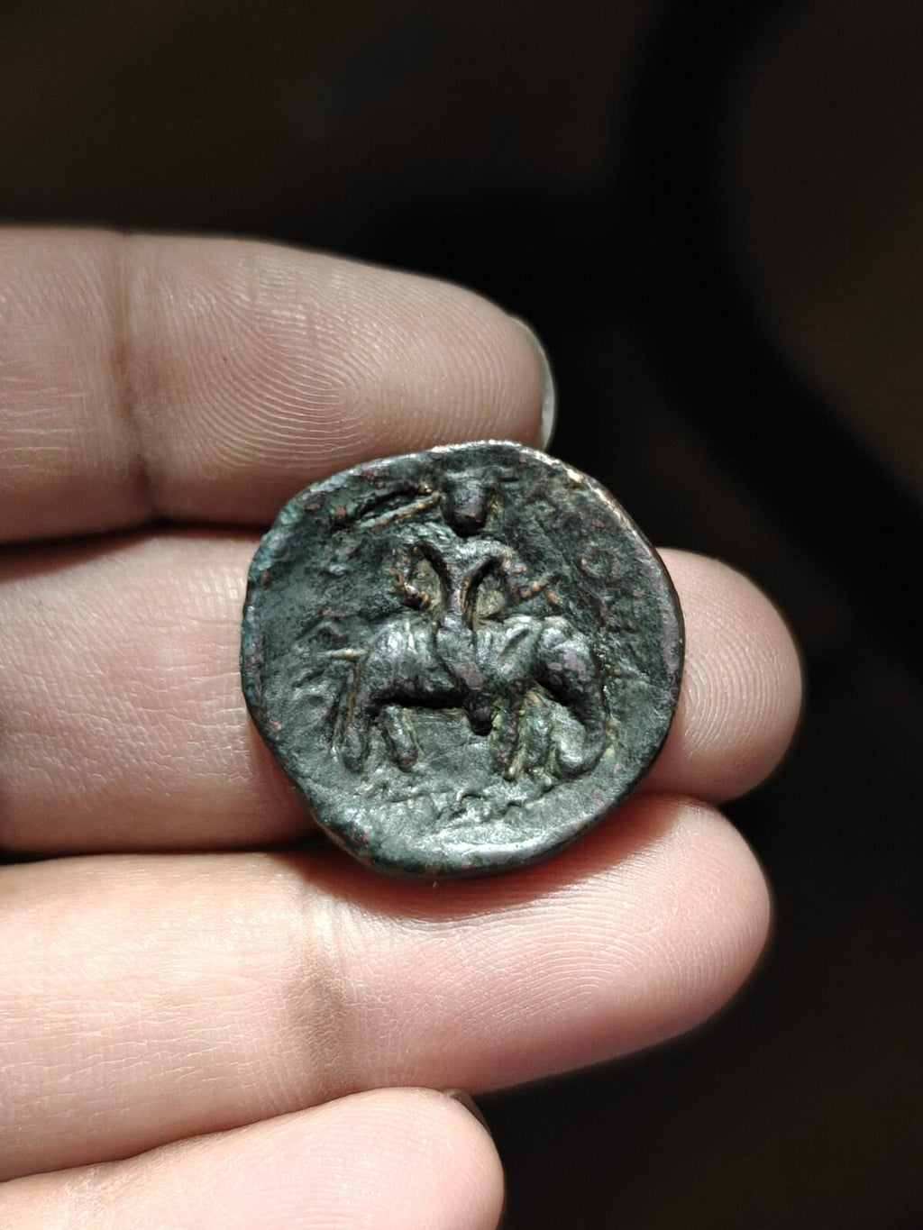 HUVISHKA Kushan Empire INDIA Ancient Authentic Greek Coin MAO ELEPHANT*