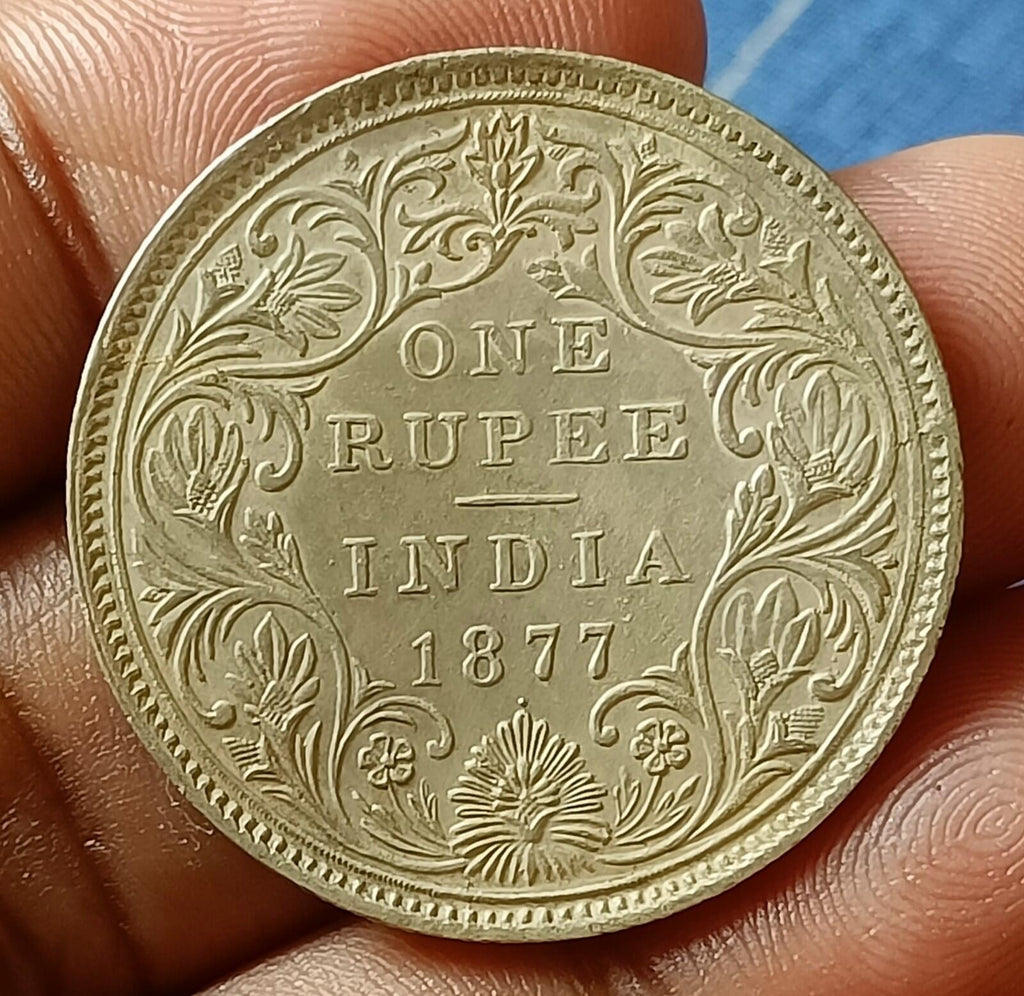 #U8#Victoria-British India colony-Silver Rupee-1877-Bombay Mint 11.6 gm