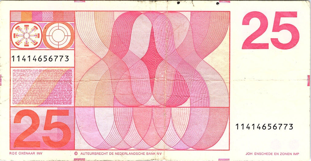 1971 NETHERLANDS PAPER MONEY - 25 GULDEN BANKNOTE Better Grade