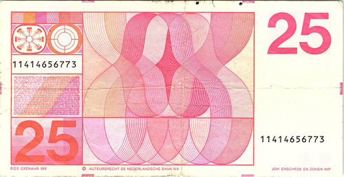 1971 NETHERLANDS PAPER MONEY - 25 GULDEN BANKNOTE Better Grade