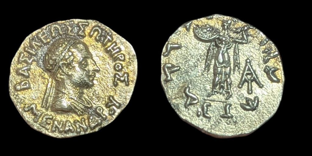 Excellent grade Indo Greek MENANDER Silver dracham 2.5g Natural patina 135BC