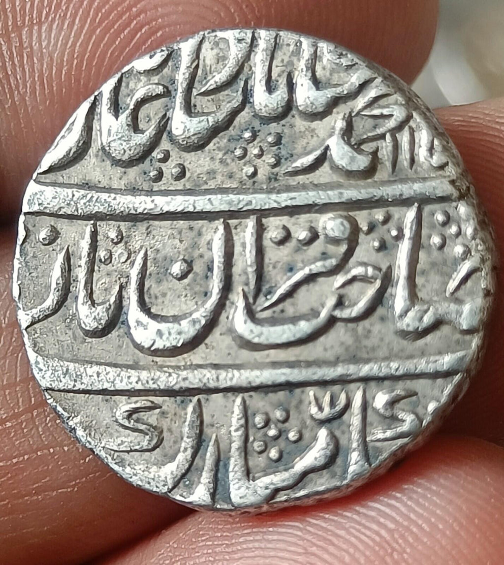 #Z31# India Mughal-Empire-big flan MUHAMMAD SHAH silver rupee Sahazahanabad mint