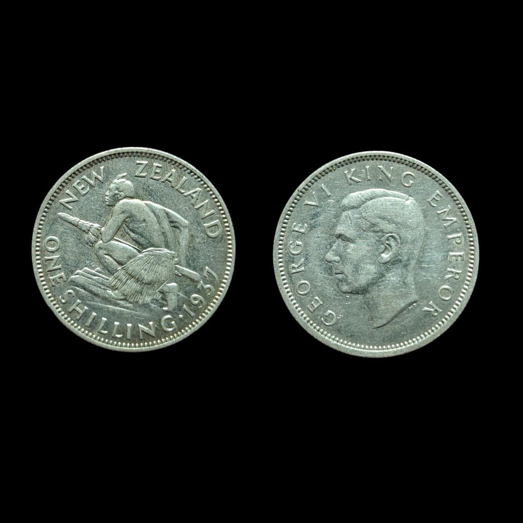 1937 New Zealand NZ One Shilling Silver Coin First Year Issue