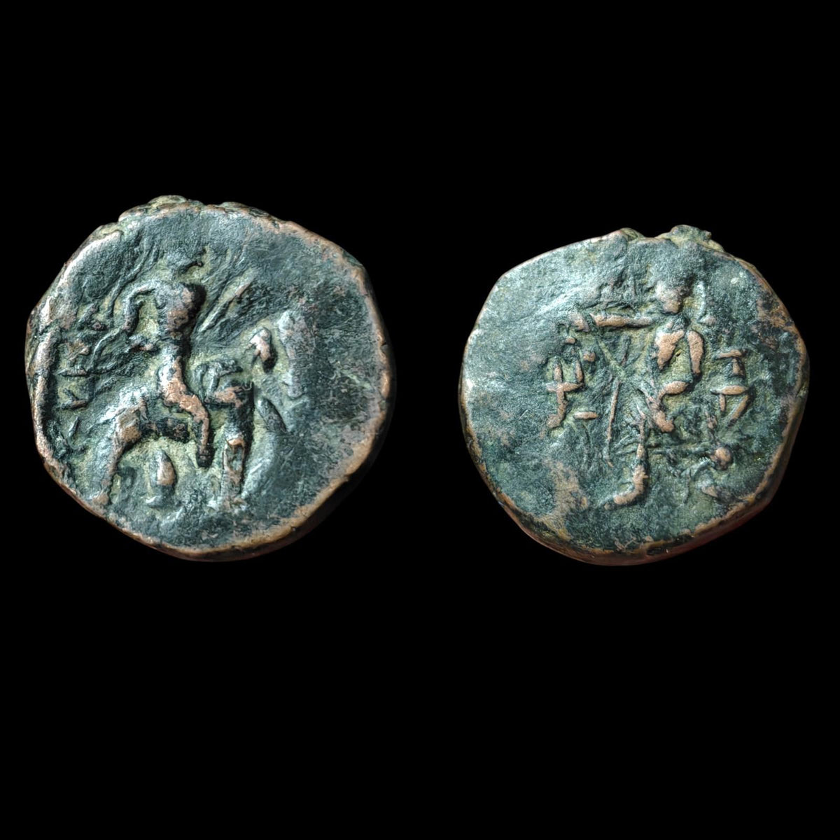 HUVISHKA Kushan Empire INDIA Ancient Authentic Greek Coin MAO ELEPHANT#