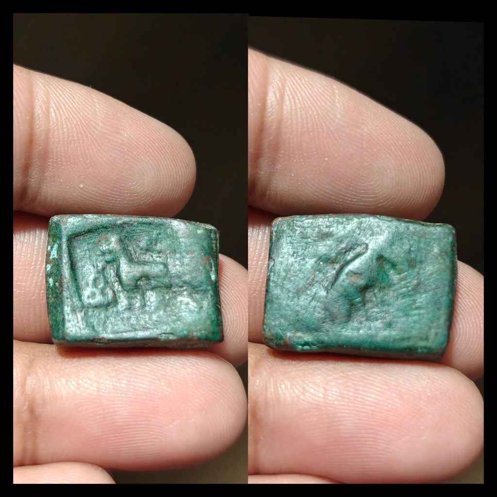 Excellent grade Taxila  copper unit Lion-Elephant type Green Patina