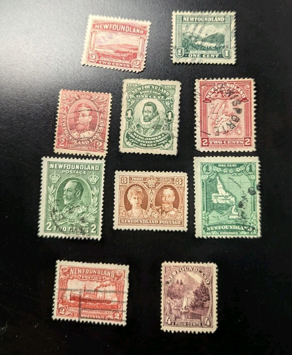 Lot de 11 timbres de la collection de timbres-poste de la colonie britannique de Terre-Neuve d'avant 1949