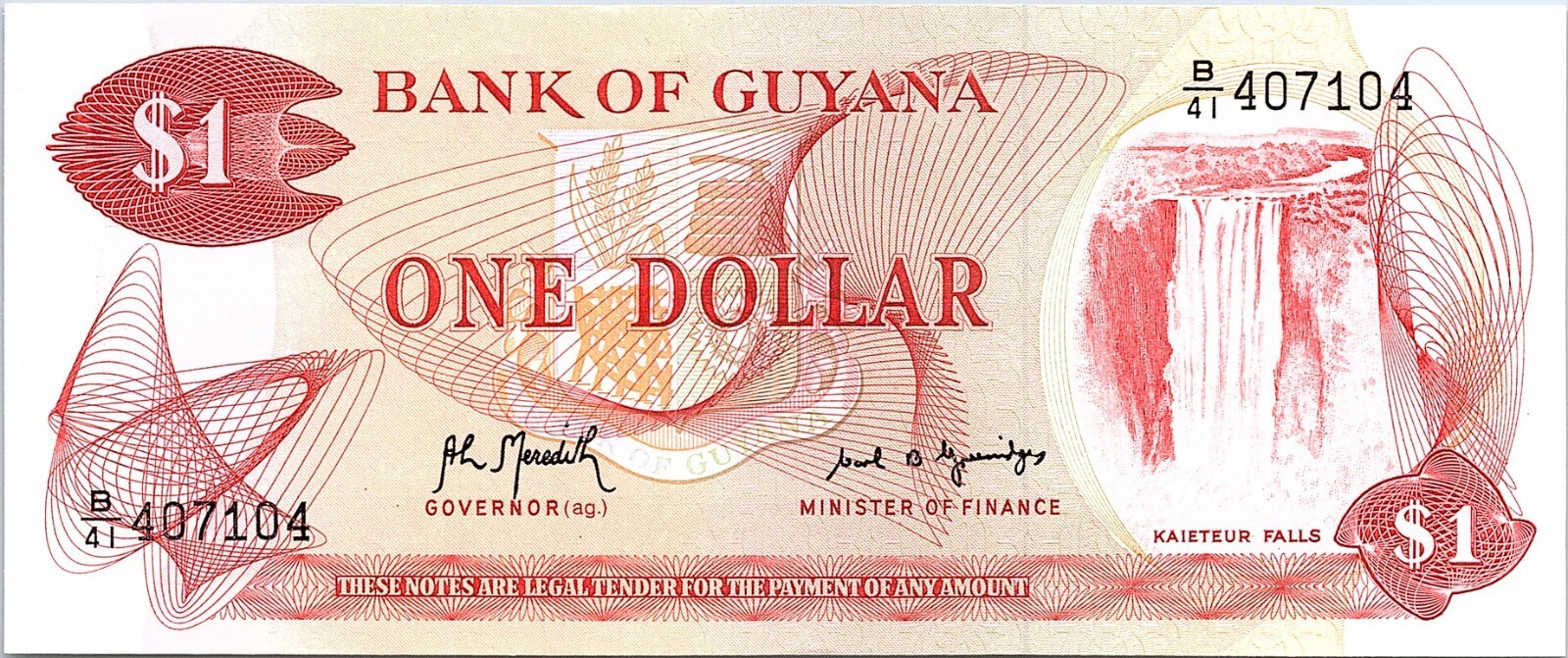 1989 Bank of Guyana One 1 Dollar circulated Banknote Better Grade