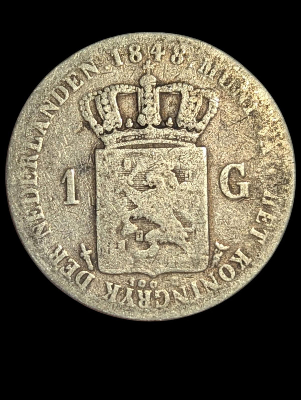 1848 Netherlands King WILLIAM II Wreath OLD Silver Gulden Coin