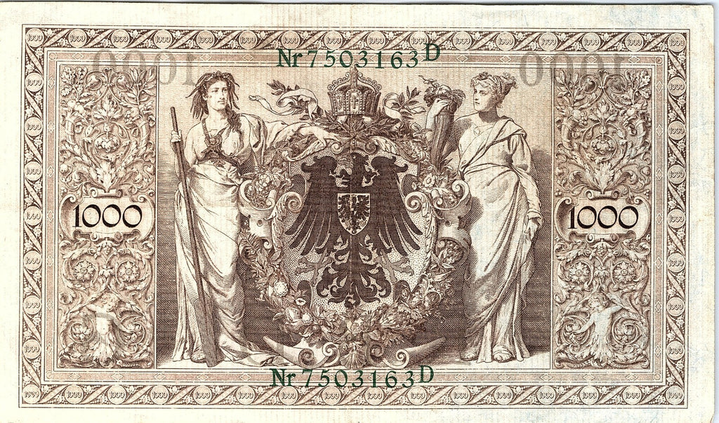 1910 Germany 1000 Mark Reichsbanknote Imperial Note Green Sael Better Grade